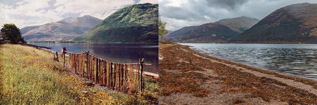 Nets drying at Onich, Loch Linnhe - Then and now