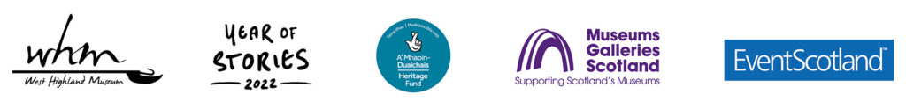 Logos West Highland Museum, Year of Stories 2022, Heritage Fund, Museums Galleries Scotland and EventScotland 