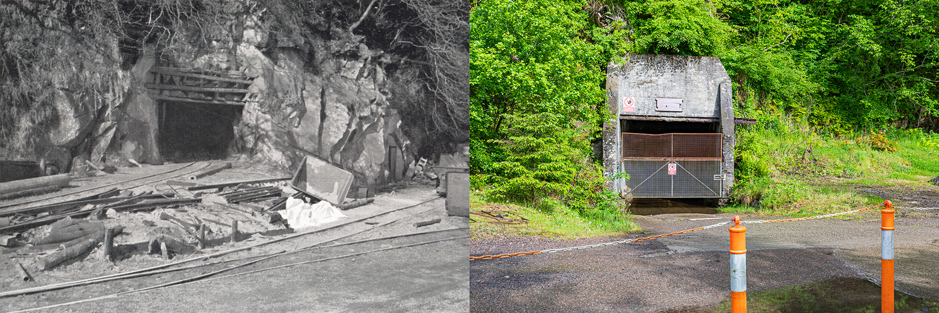 Lochaline | Entrance to the sand mine at Loch Aline - Then and now
