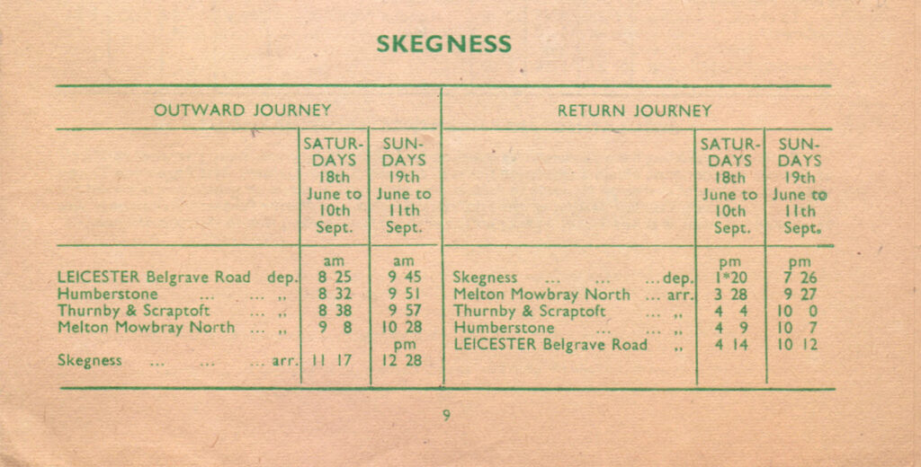 Schedule Summer train to Skegness - 1960