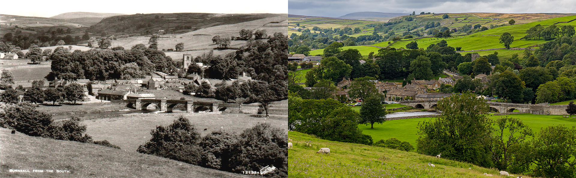 Burnsall from the south, Yorkshire | Then and now